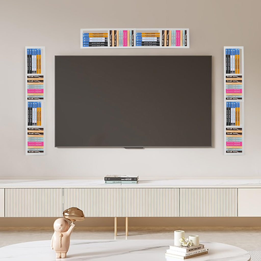 34 Inch Wall Mount Media Storage Rack, 3 pcs CD DVD Organizer Metal Shelf, White I9773