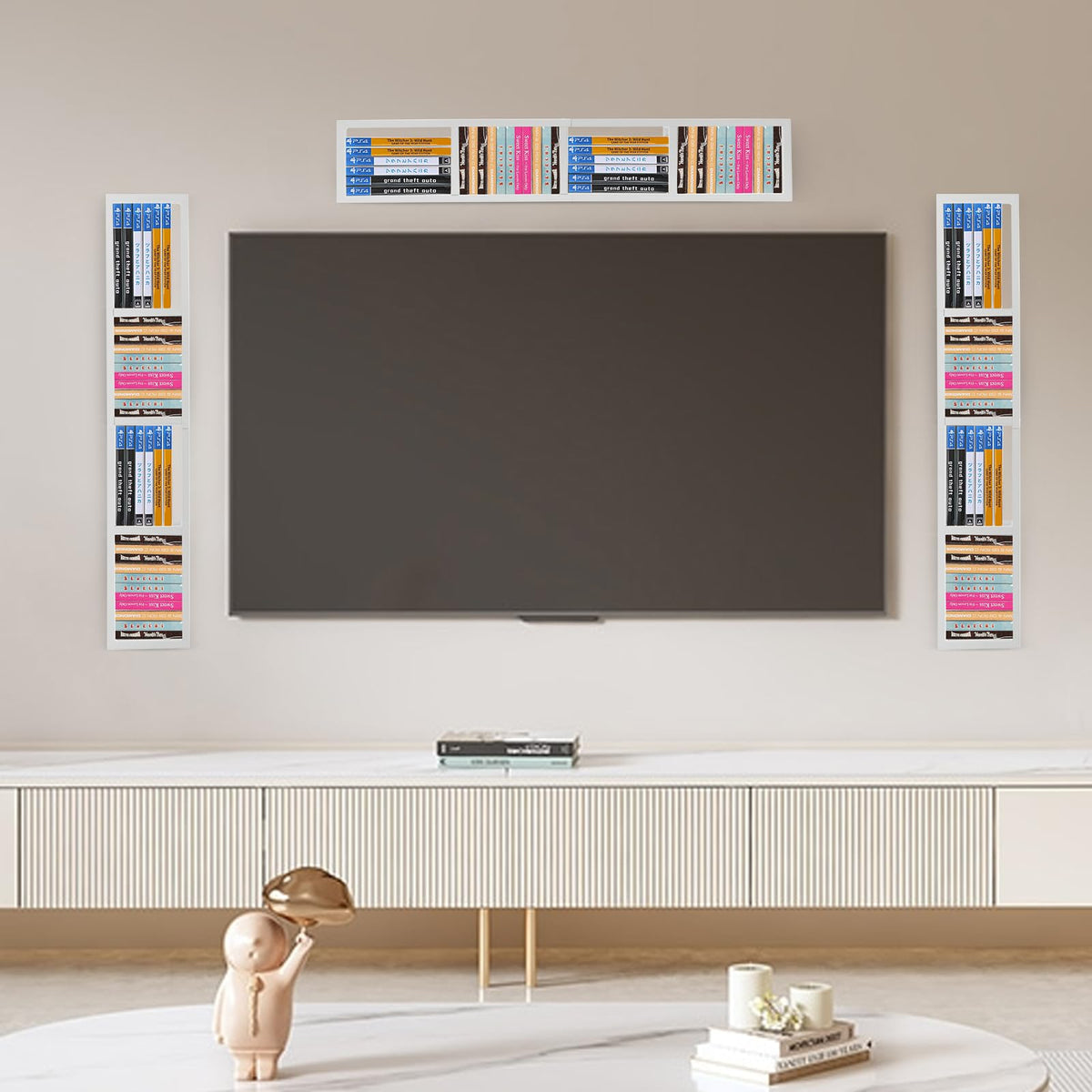 34 Inch Wall Mount Media Storage Rack, 3 pcs CD DVD Organizer Metal Shelf, White I9773