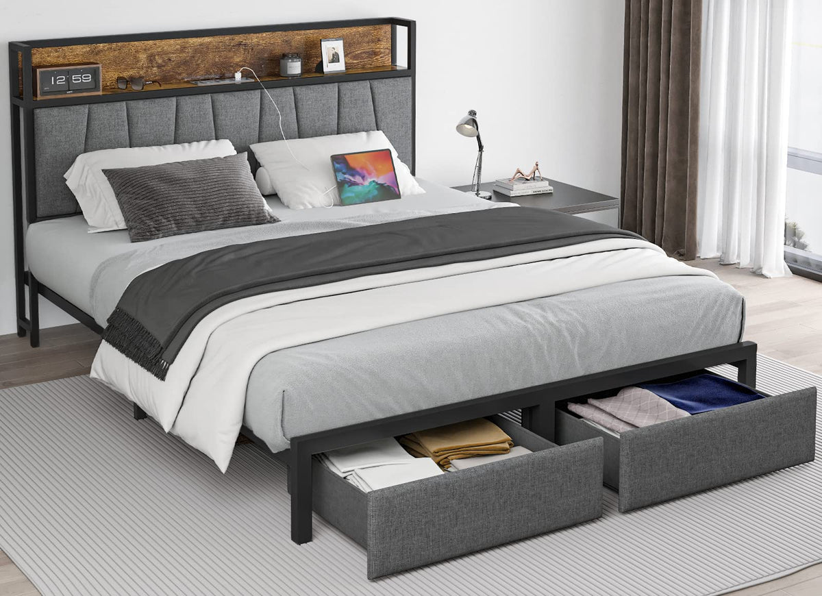 Full Size Storage Bed Frame with Headboard I568