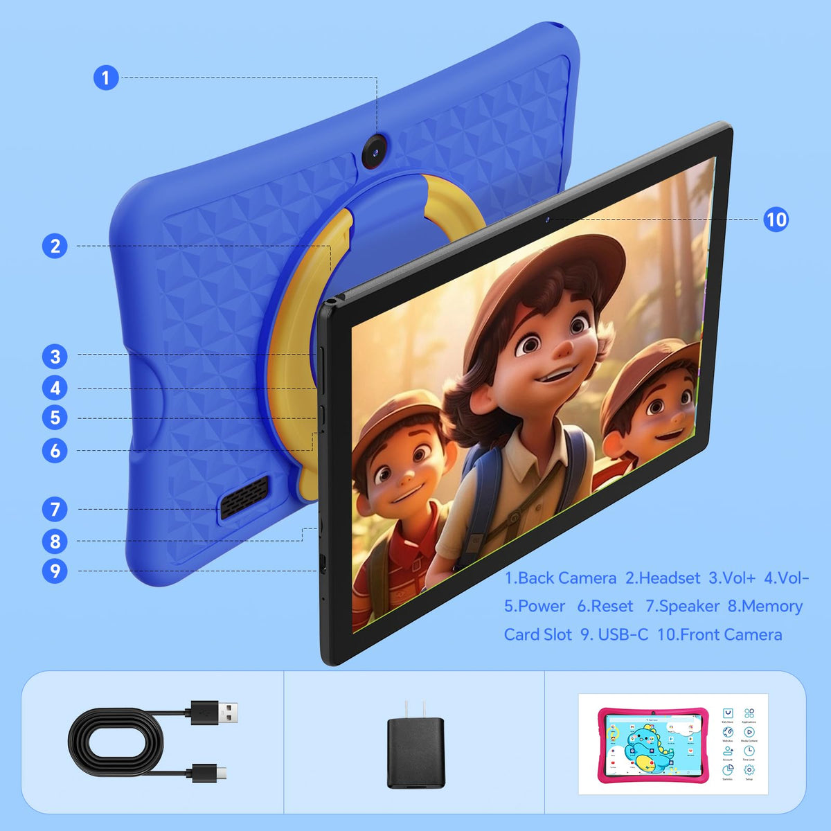 10.1" Kids Tablet 6GB RAM 32GB ROM Android 15 GO Blue T387761