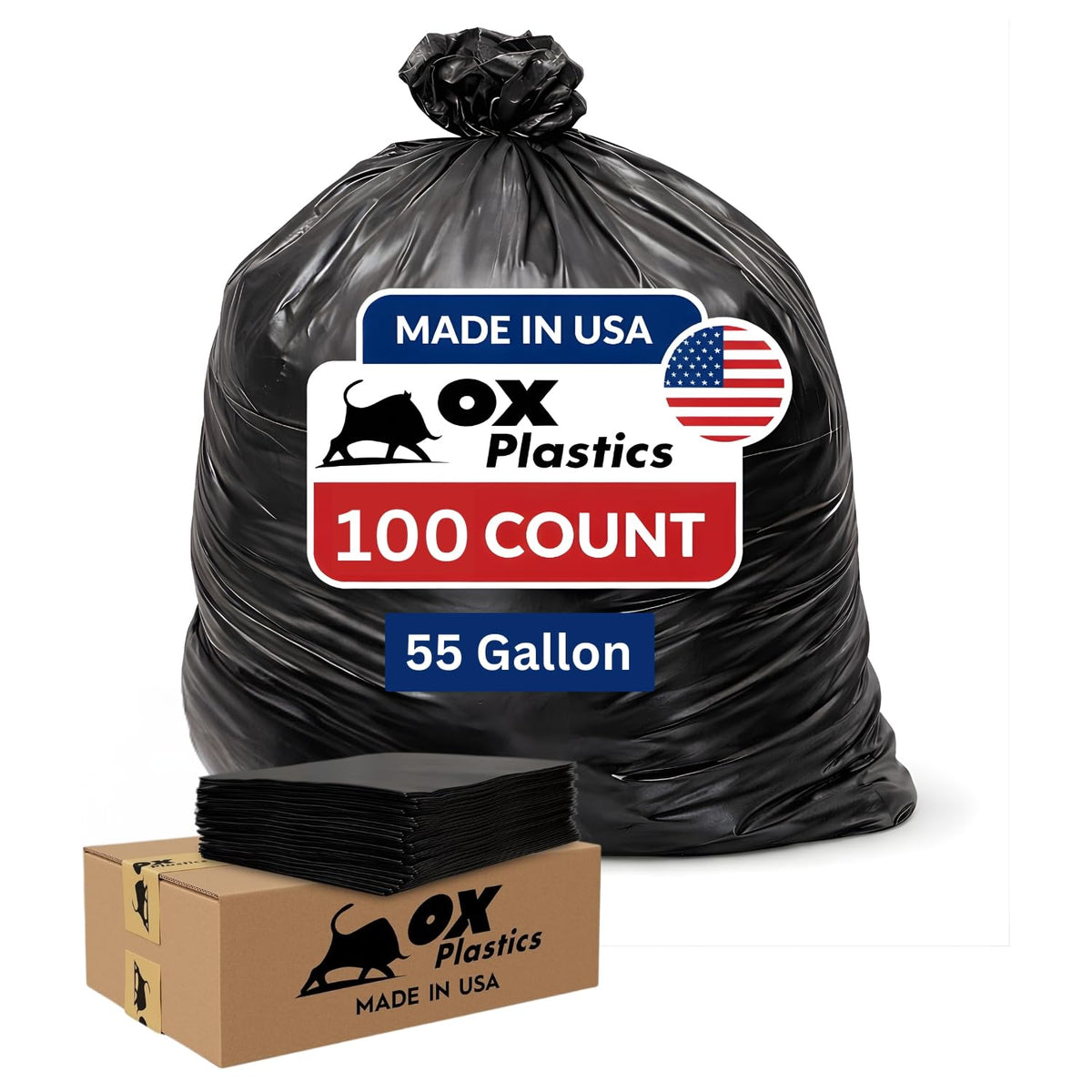 55 Gallon 2 MIL 100 Count Black Trash Bag S89407