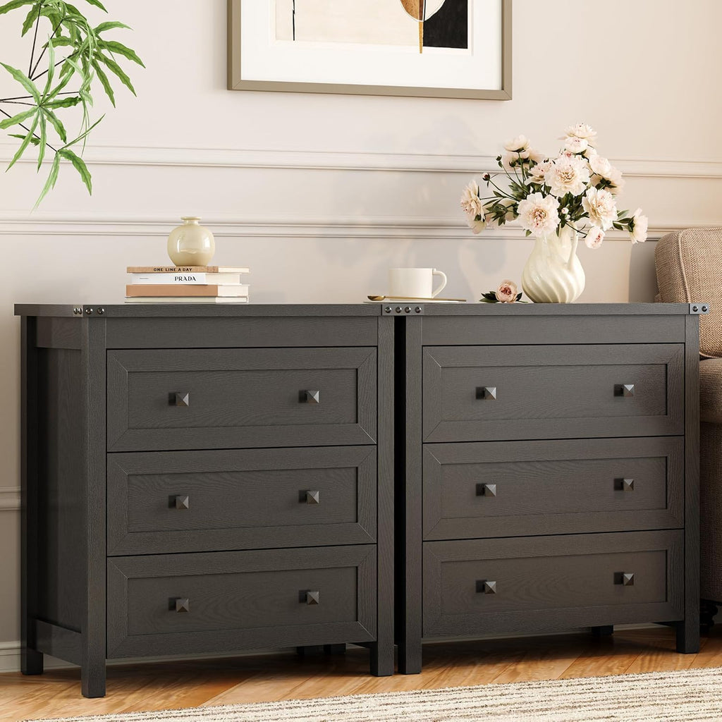 27.6" Wide Black 3 Drawer Wood Nightstand T8487