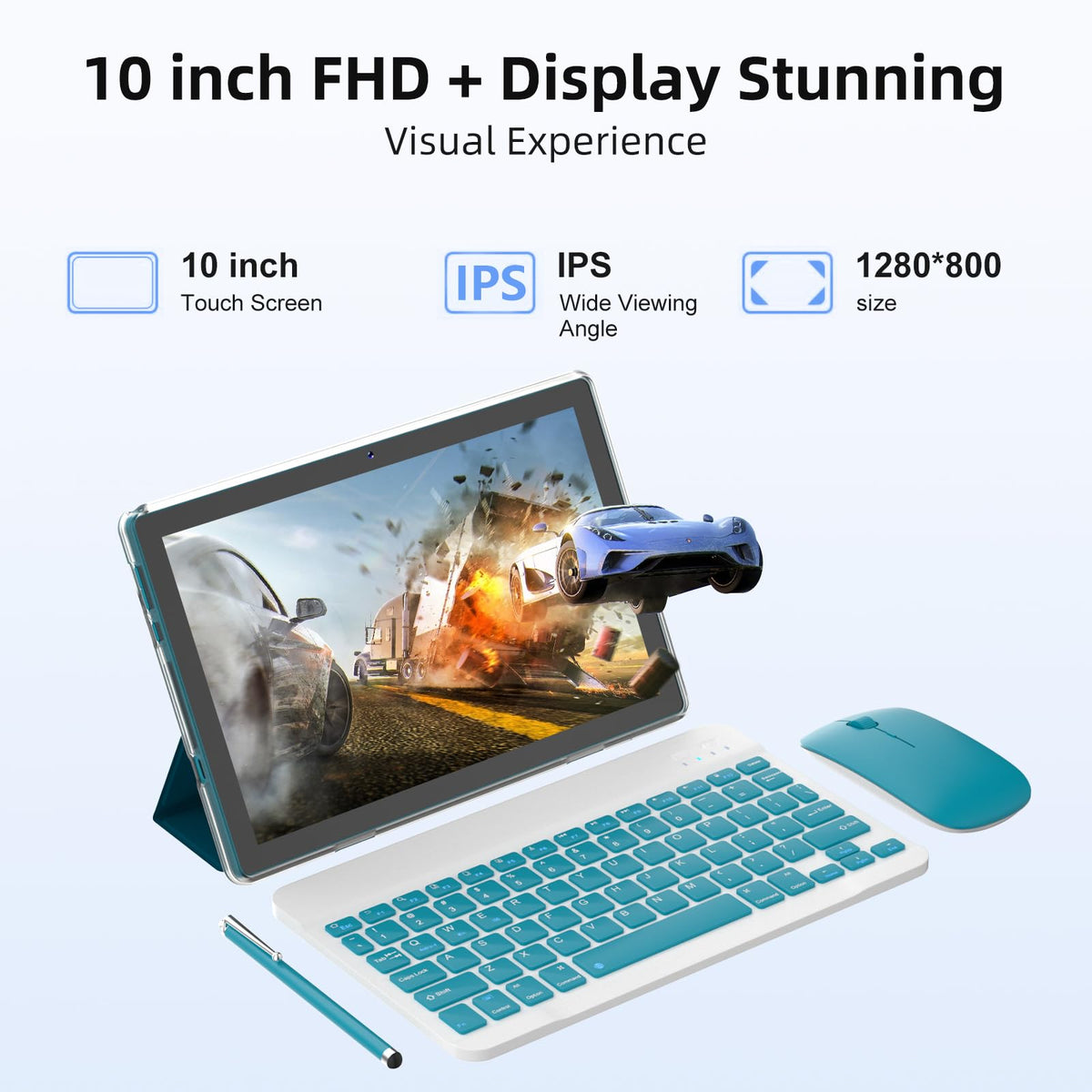10 Inch Android Tablet with Keyboard Mouse Case Stylus O4560