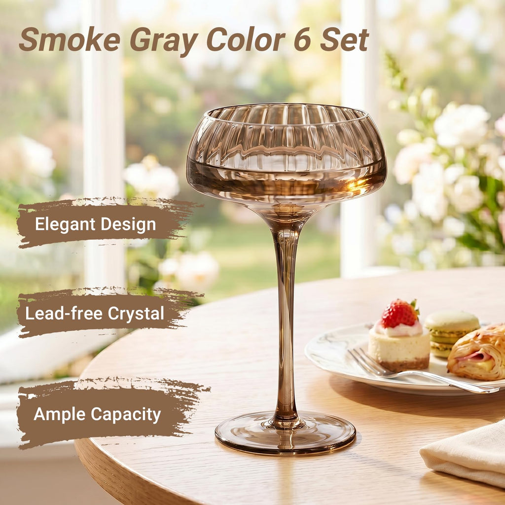 Smoke Gray Coupe Glasses Set of 6 C23559