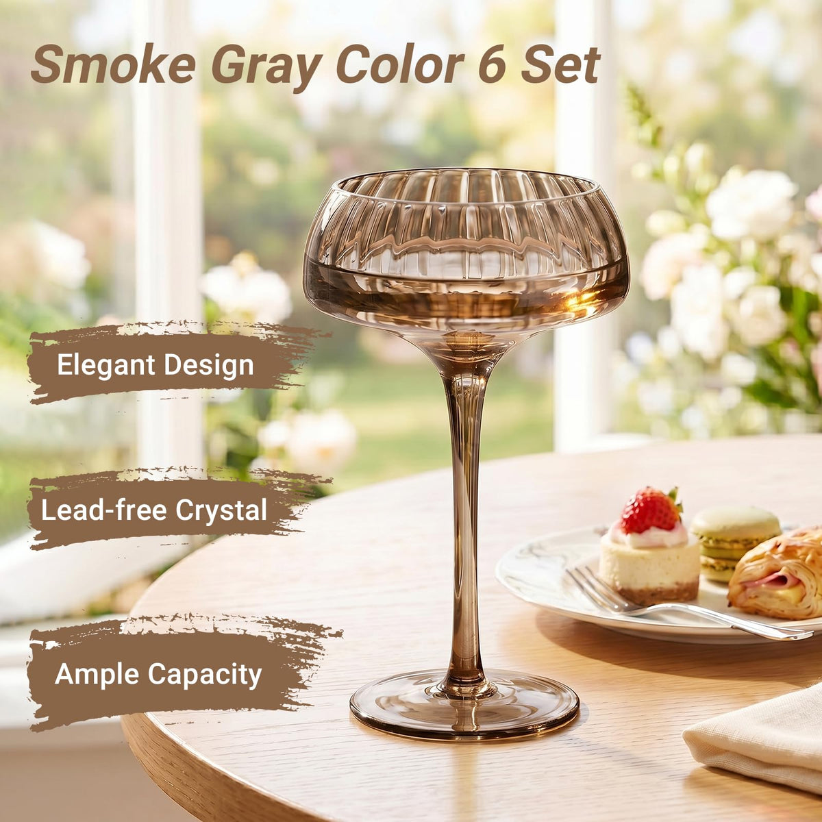 Smoke Gray Coupe Glasses Set of 6 C23559