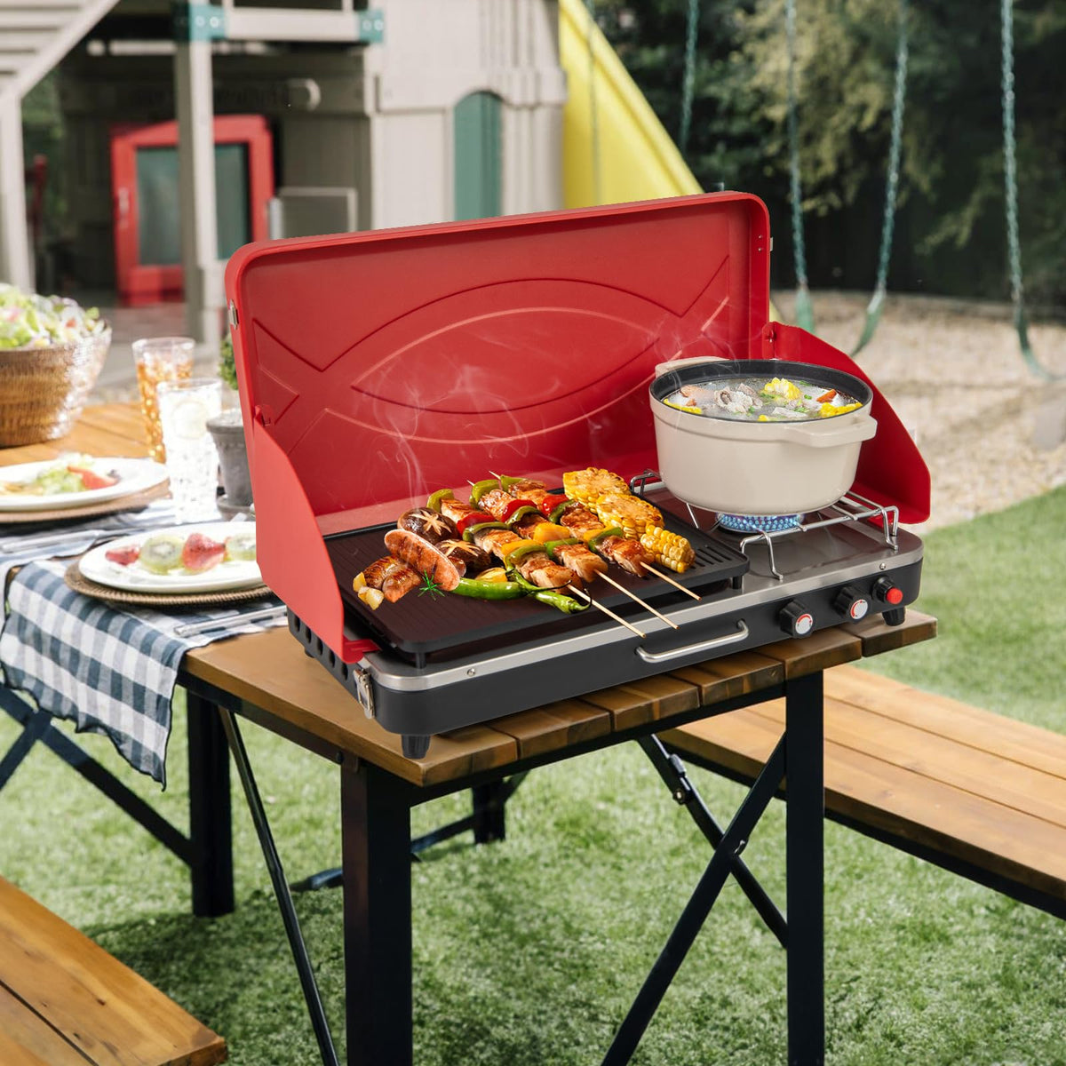 2-Burner Portable Gas Camping Stove with Detachable Legs O733