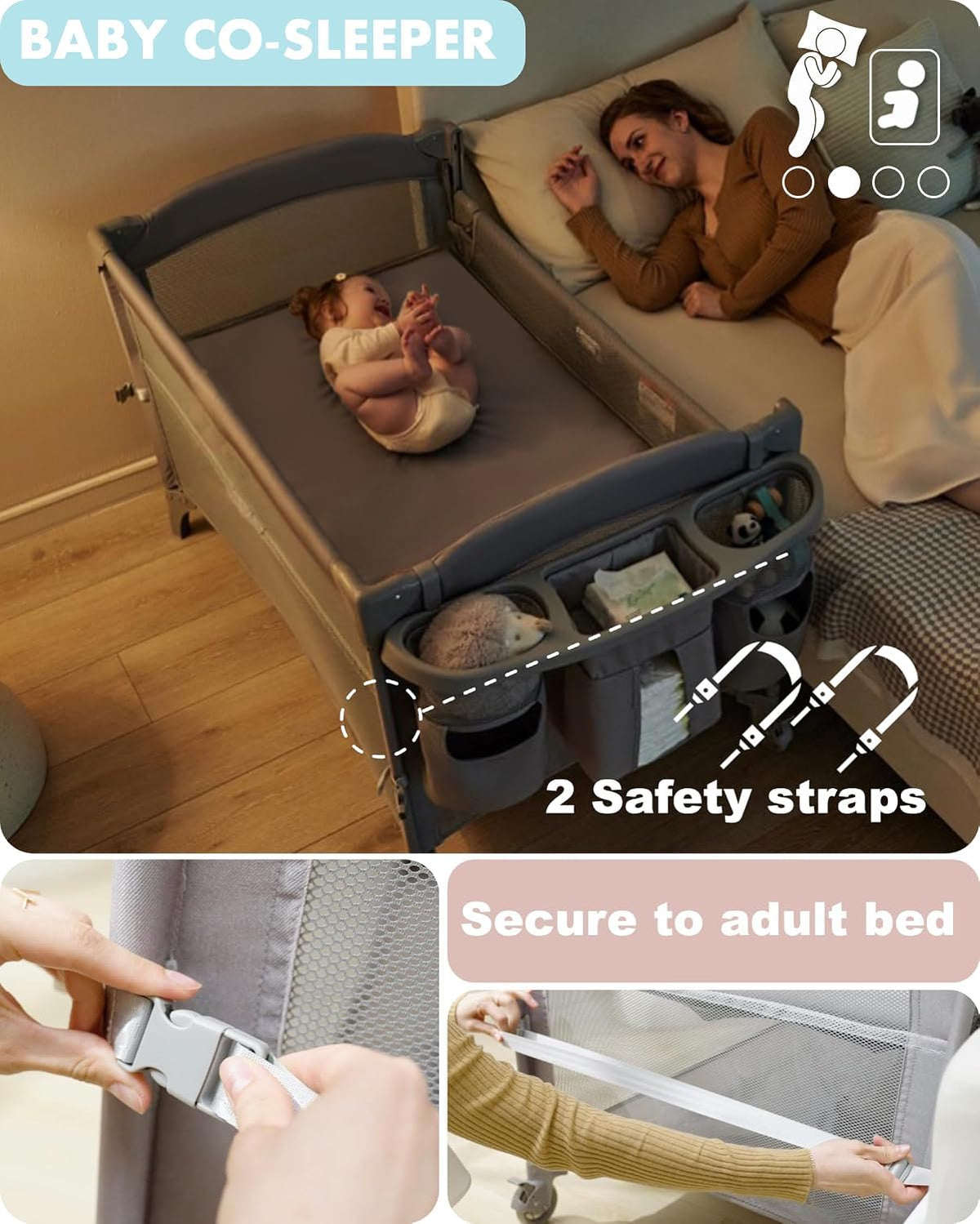 4-in-1 Baby Bassinet, Bedside Sleeper, Playard, Changing Table Q360