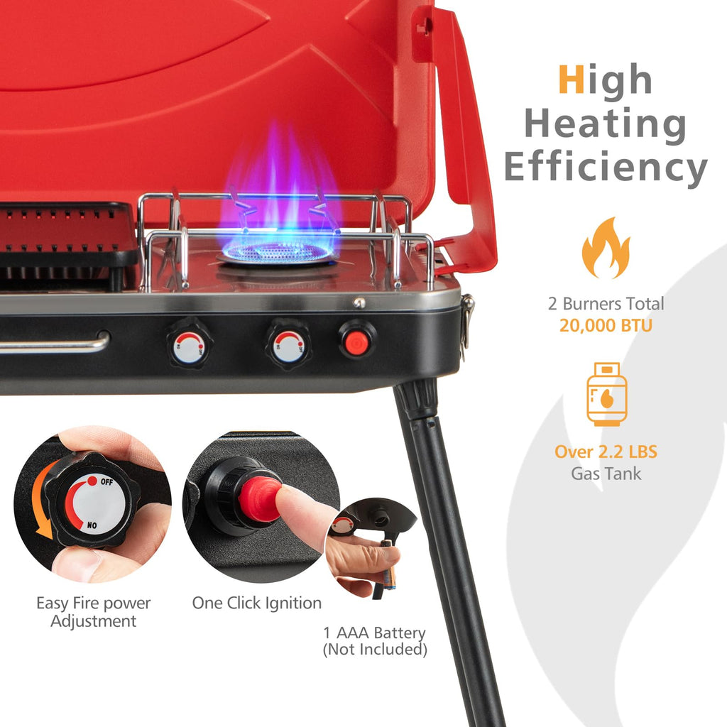 2-Burner Portable Gas Camping Stove with Detachable Legs O733