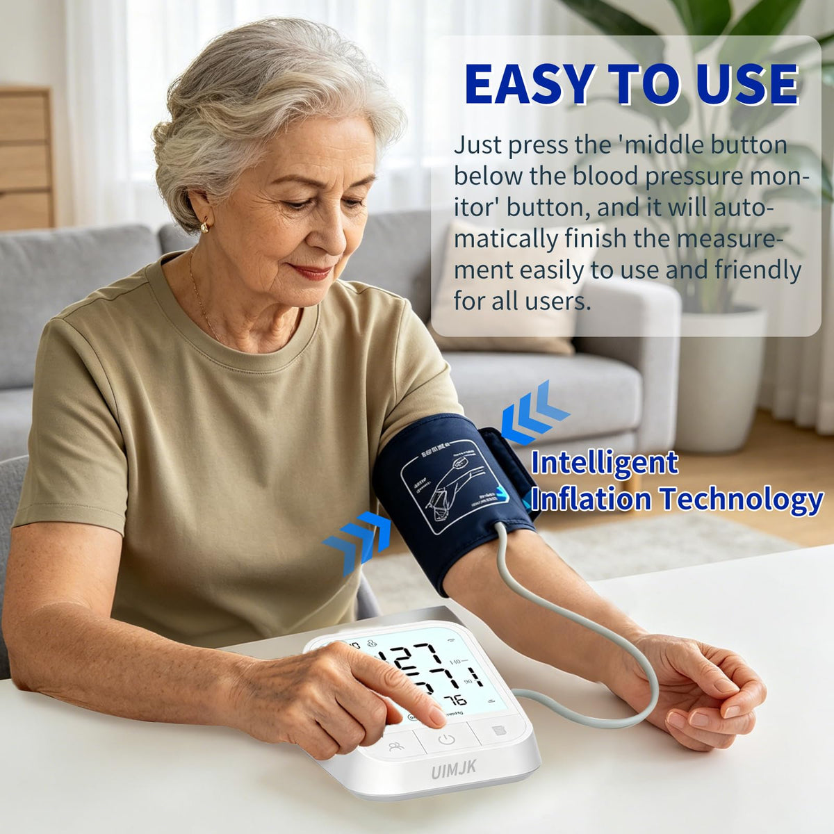 Upper Arm Blood Pressure Monitor, Automatic Digital with Voice Broadcast & Irregular Heartbeat Detection, Backlit LED Display, Adjustable Cuff 8.66-16.5'', 2x99 Memory & Guest Mode, AAA & Type-C I718