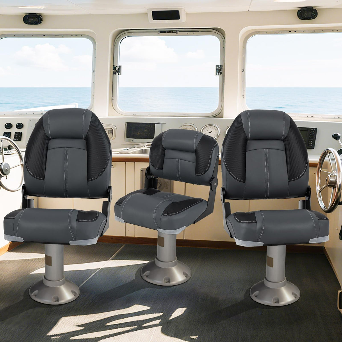 3-Pack Folding Boat Seats with 28D Sponge Padding R553