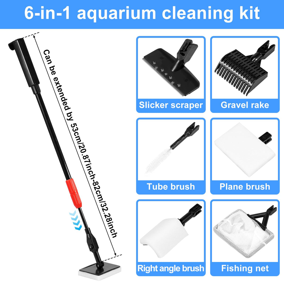 6 in 1 Aquarium Cleaning Kit with Adjustable Handle U7366