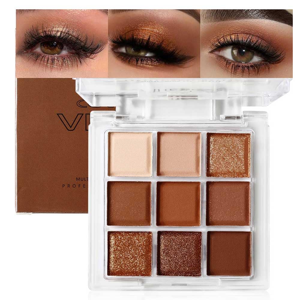 Golden Caramel 9 Warm Bronze & Nude Brown Eyeshadow Palette Matte & Metallic L387