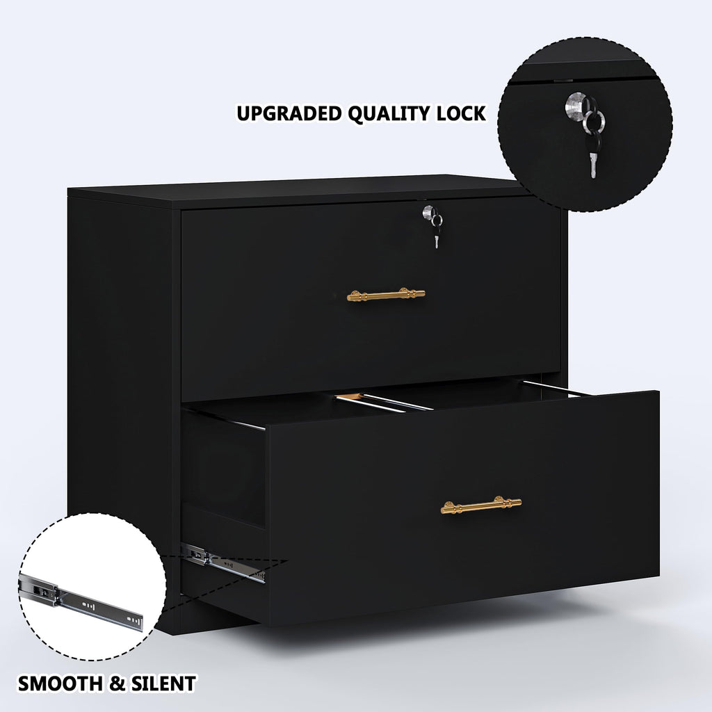 Black 2 Drawer Lateral File Cabinet with Lock L363