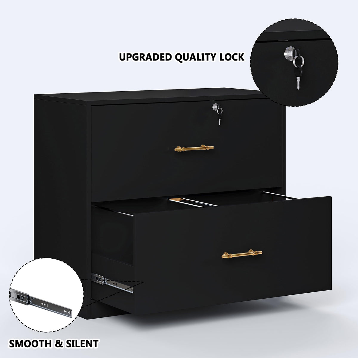 Black 2 Drawer Lateral File Cabinet with Lock L363