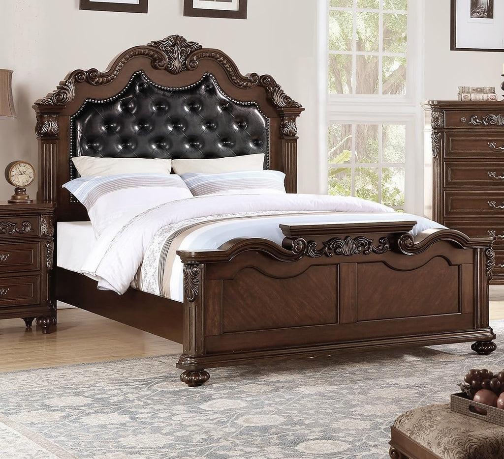 King Size Faux Leather Tufted Headboard Bed D47352