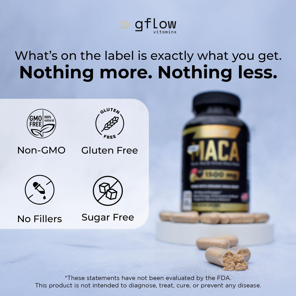 Organic Maca Root Capsules - Black, Red, Yellow Peruvian Maca Root Extract & Black Pepper - 120 Vegan Pills V588