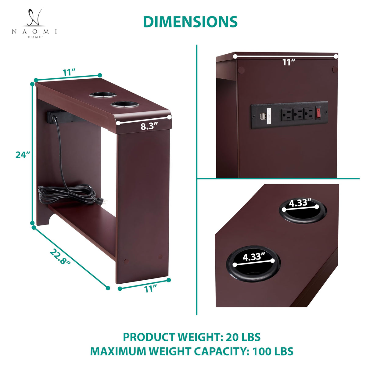 Cherry Nightstand with Charging Station V74743