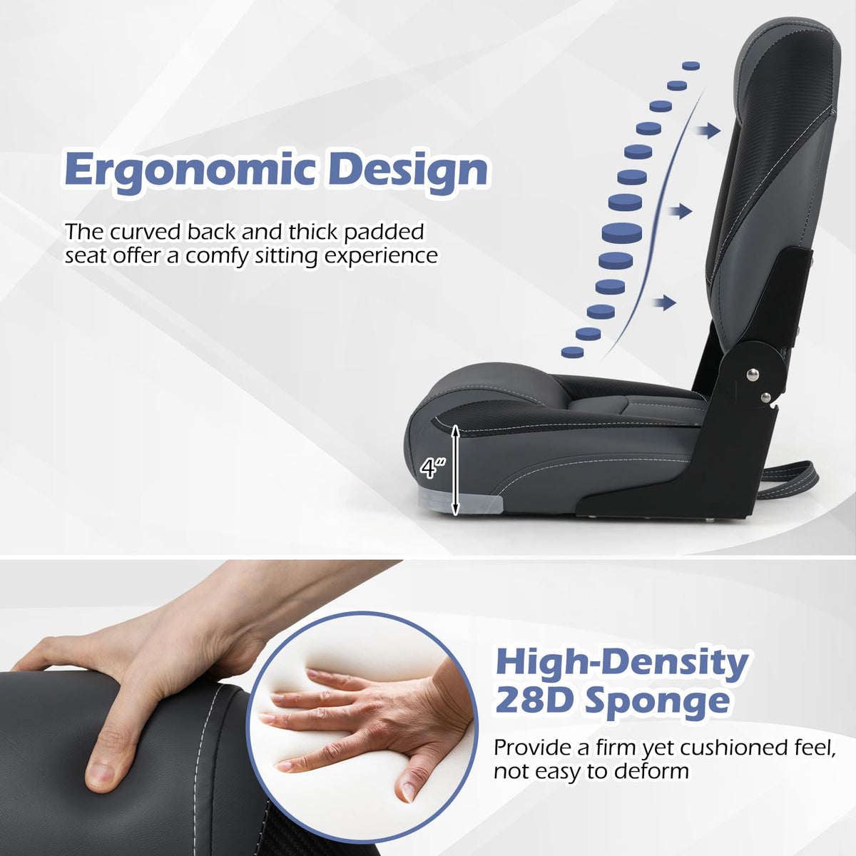 3-Pack Folding Boat Seats with 28D Sponge Padding R553