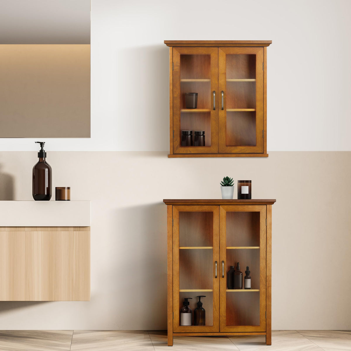 Wooden Over The Toilet Bathroom Medicine Cabinet with 2 Adjustable Shelves I553589