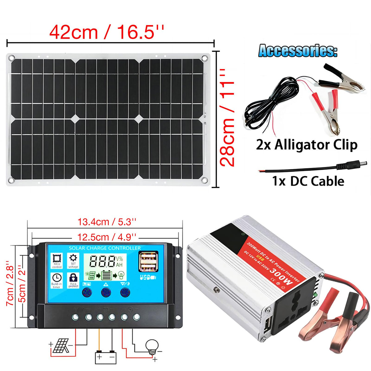 300W Off-Grid Solar Inverter Kit with 30A PWM Controller V80612