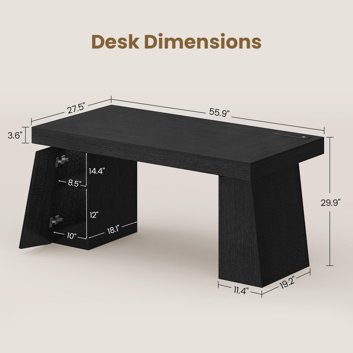55.9" Black Wood Executive Desk with Storage T2284