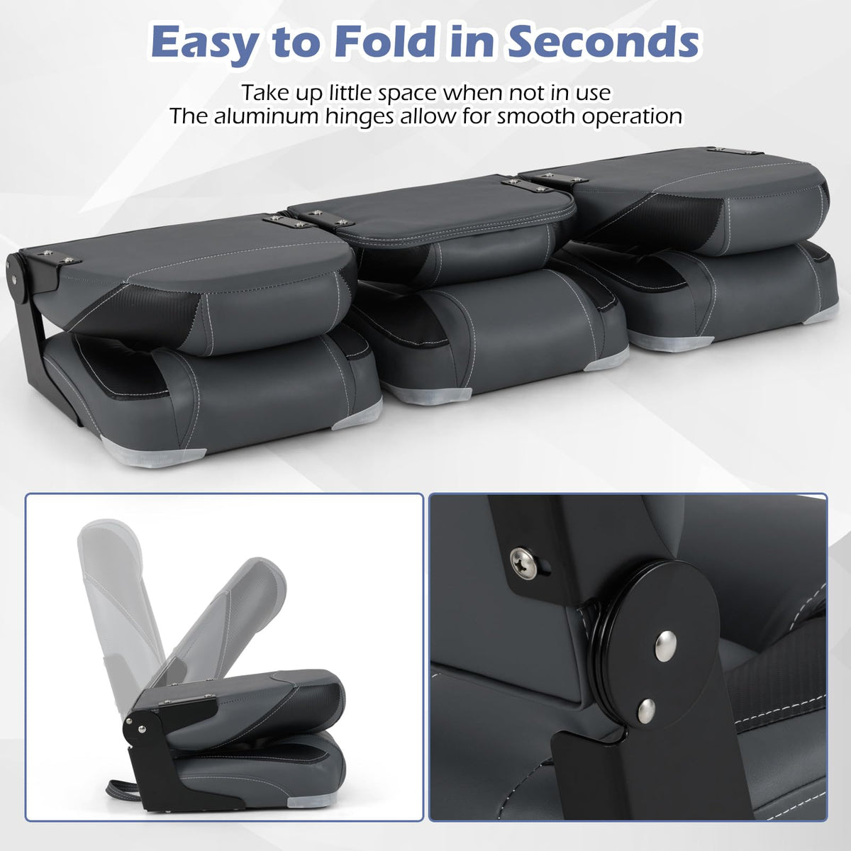 3-Pack Folding Boat Seats with 28D Sponge Padding R553