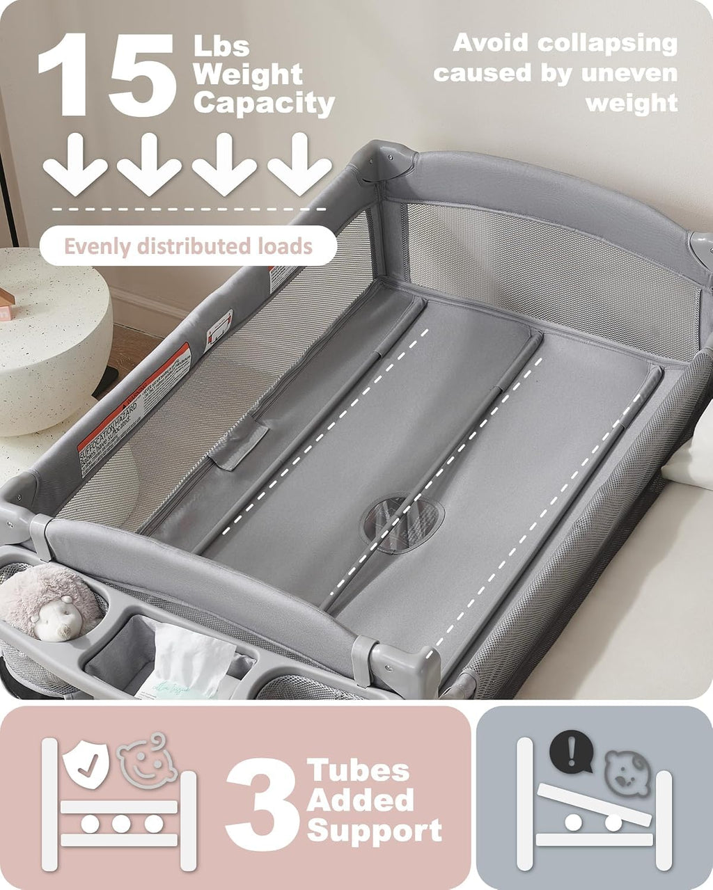 4-in-1 Baby Bassinet, Bedside Sleeper, Playard, Changing Table Q360