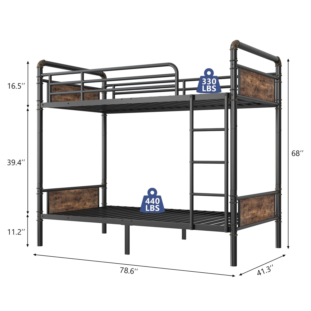 Twin Over Twin Metal Bunk Bed with Ladder and Guardrail I93845