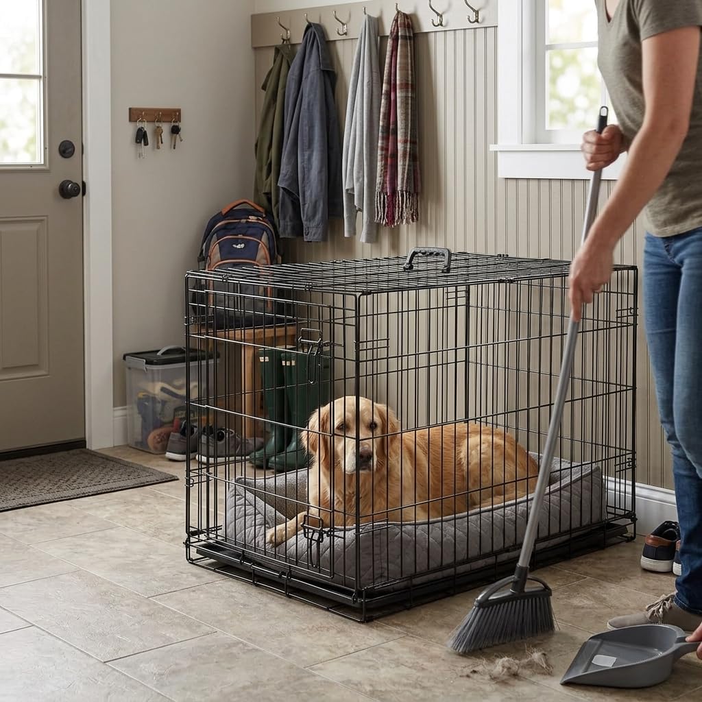 48 Inch Heavy Duty Folding Metal Wire Dog Crate with Double Doors M71049