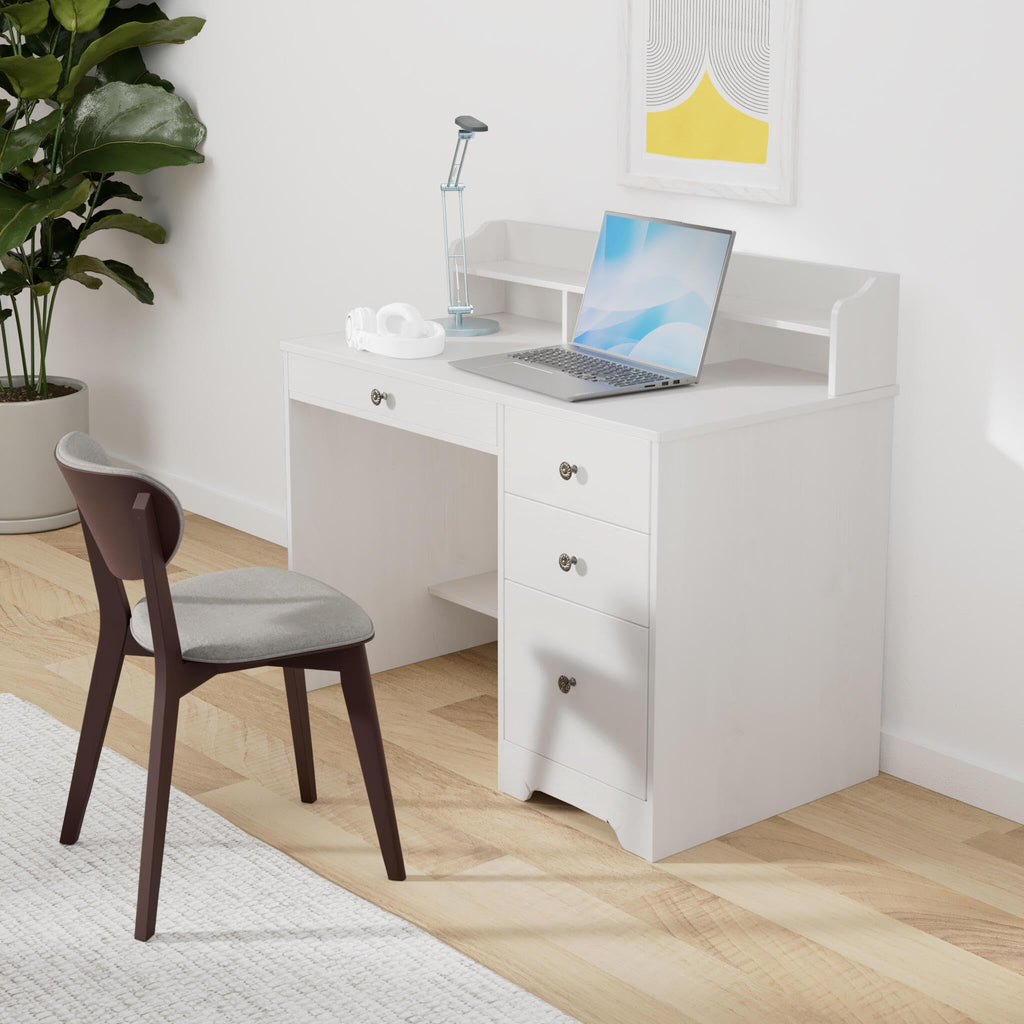 Oak White Computer Desk with 4 Drawers and Hutch Shelf Q6185