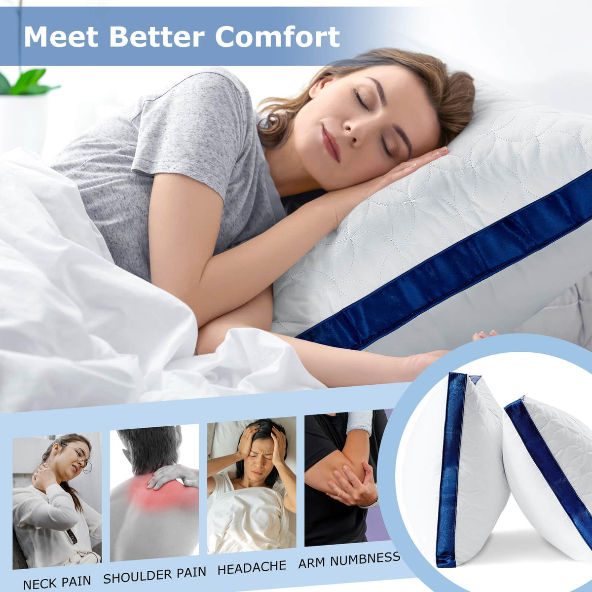 King Size Cooling Bed Pillows Set of 2 Down Alternative M98314