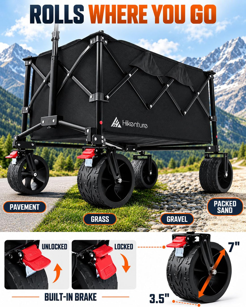 Foldable Beach Wagon with Big Wheels M102619