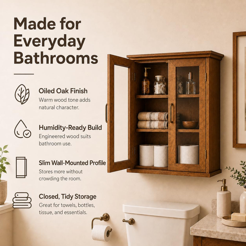 Wooden Over The Toilet Bathroom Medicine Cabinet with 2 Adjustable Shelves I553589