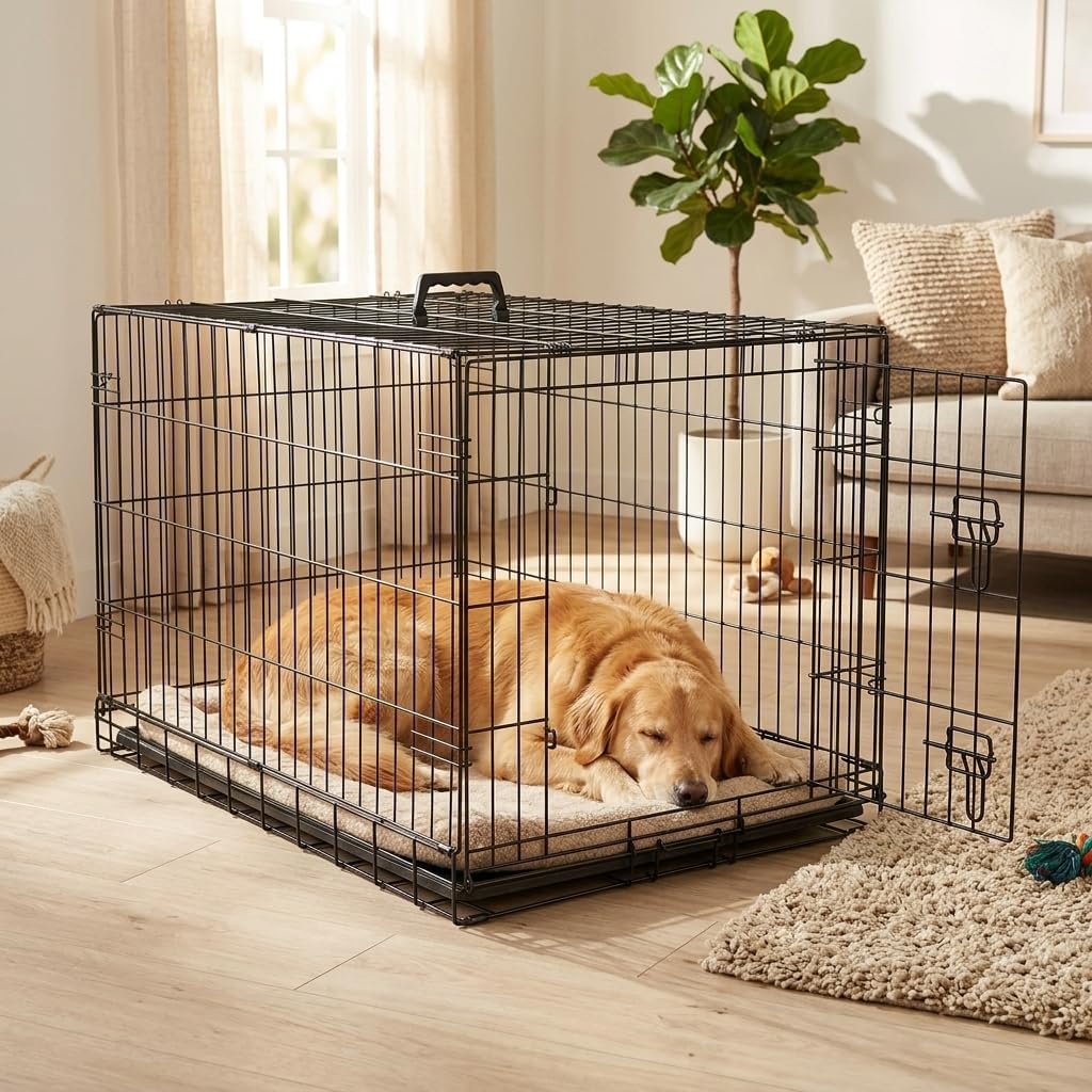 48 Inch Heavy Duty Folding Metal Wire Dog Crate with Double Doors M71049