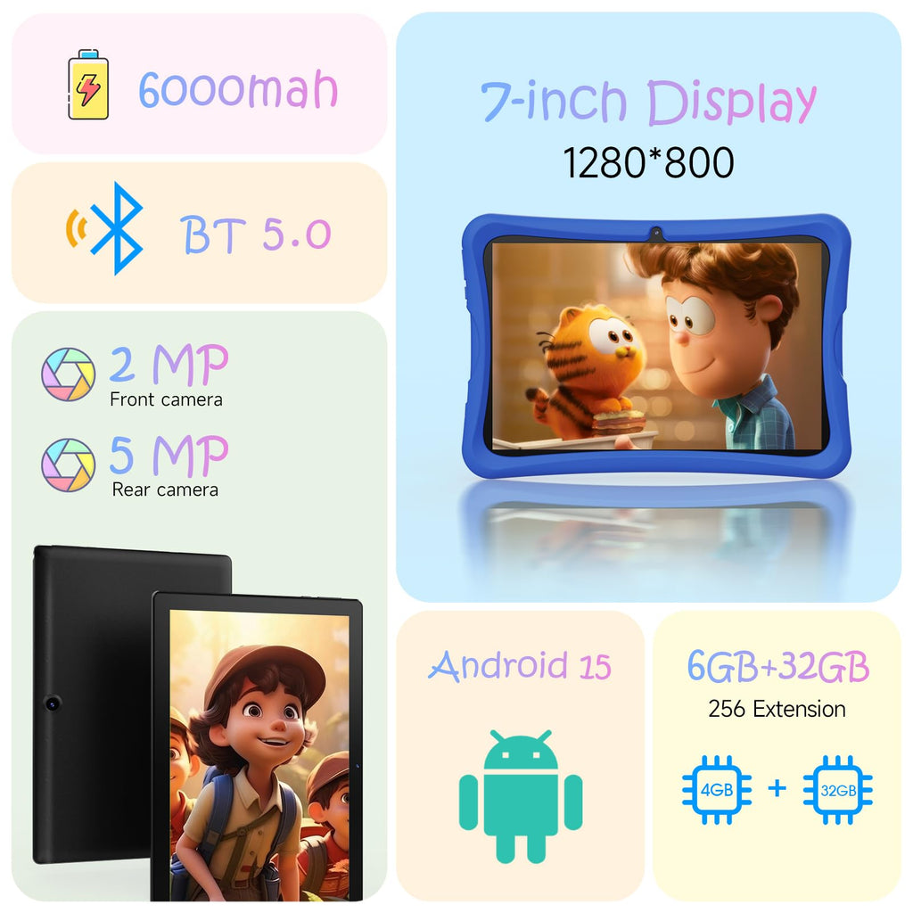 10.1" Kids Tablet 6GB RAM 32GB ROM Android 15 GO Blue T387761