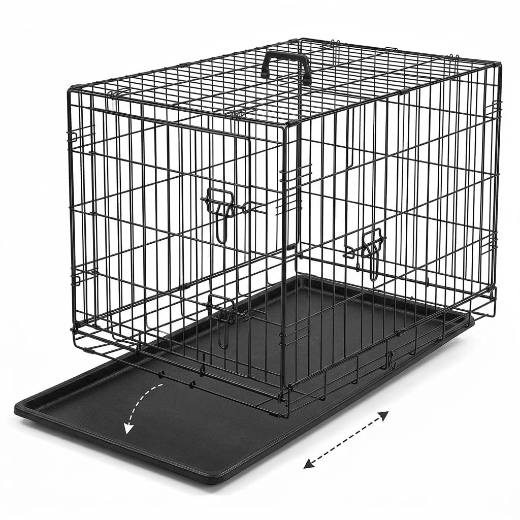 48 Inch Heavy Duty Folding Metal Wire Dog Crate with Double Doors M71049