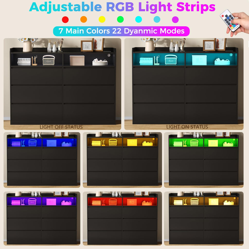 Black Dresser with LED Lights and Power Strip R315549