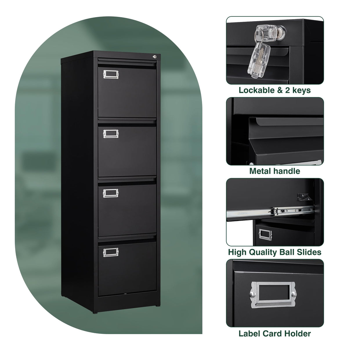 4 Drawer Metal File Cabinet with Lock B88284