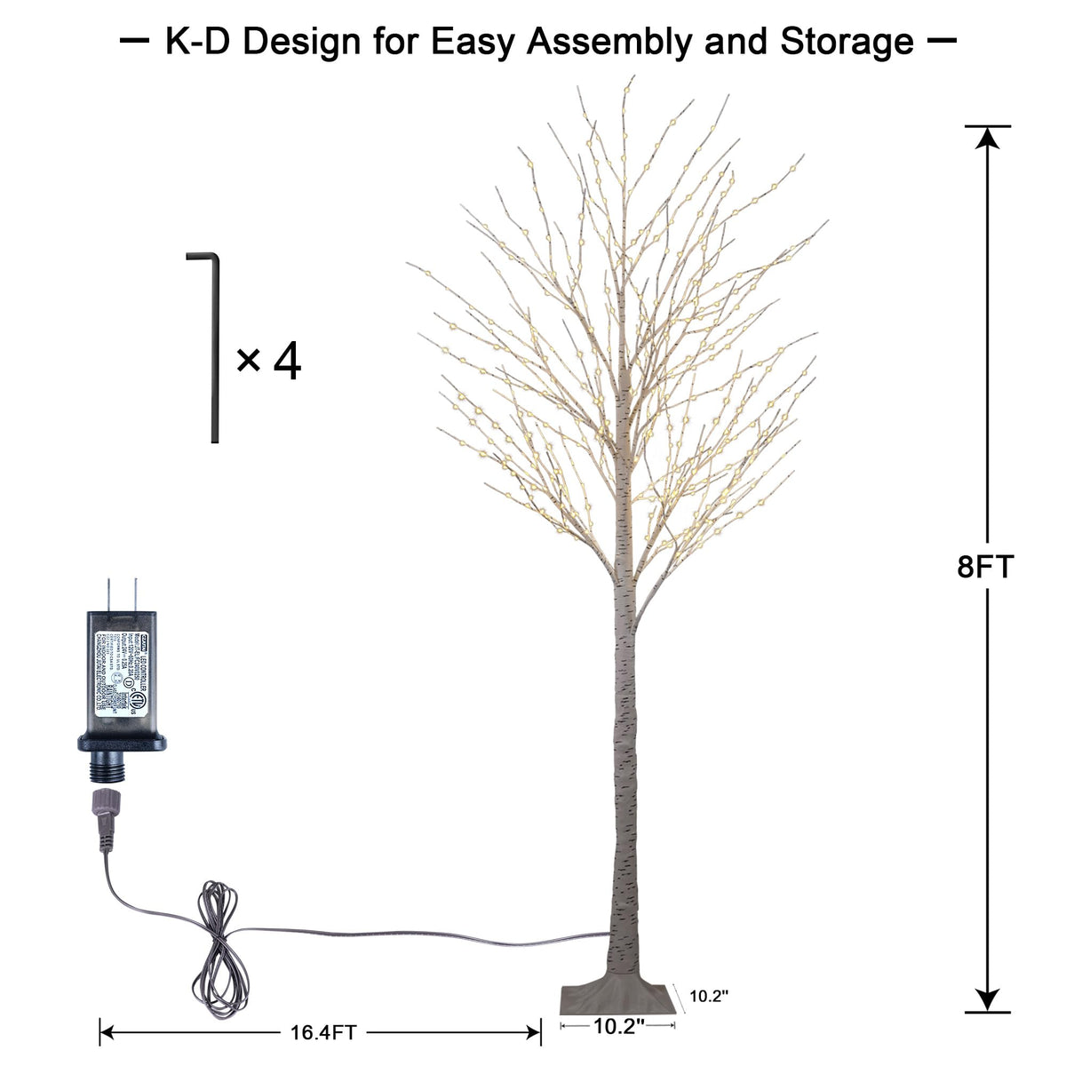 2 Pack 8FT 132 LED Warm White Lighted Birch Tree N9435