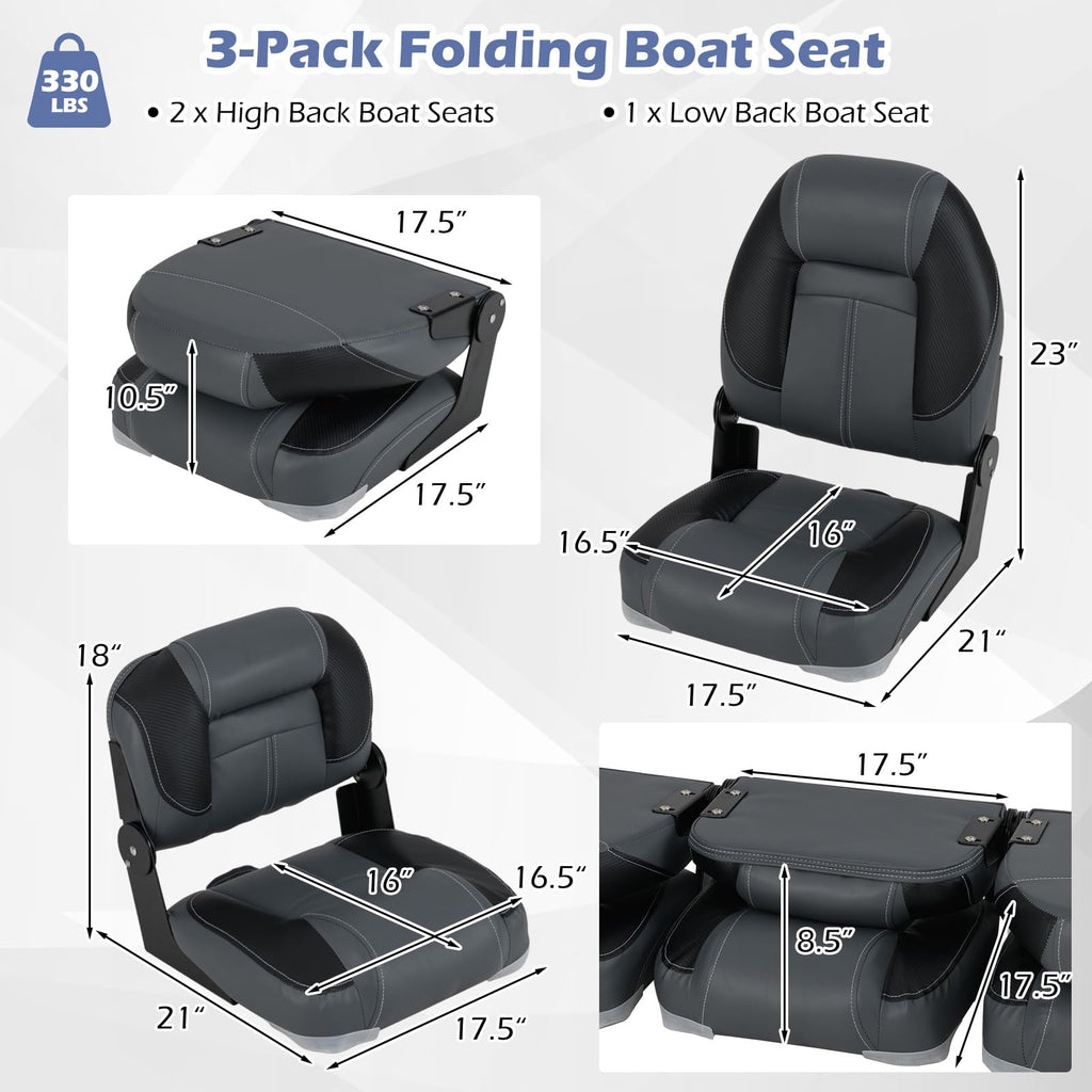 3-Pack Folding Boat Seats with 28D Sponge Padding R553