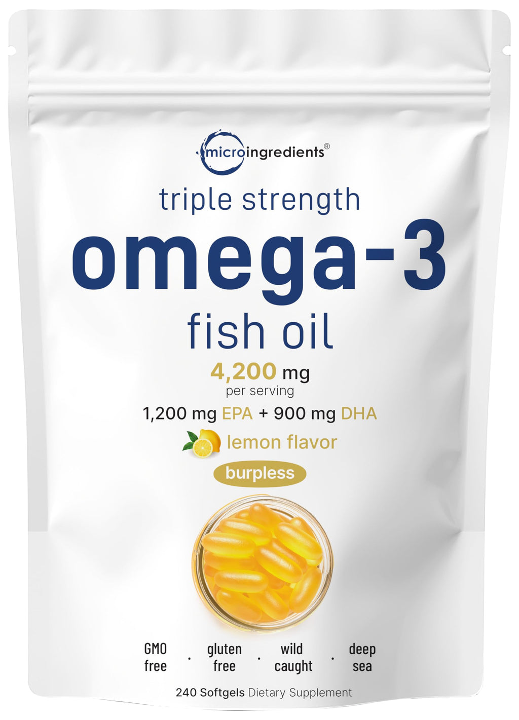 Omega 3 Fish Oil 4200mg & Cod Liver Oil 2000mg 360 Softgels Lemon Flavored F470