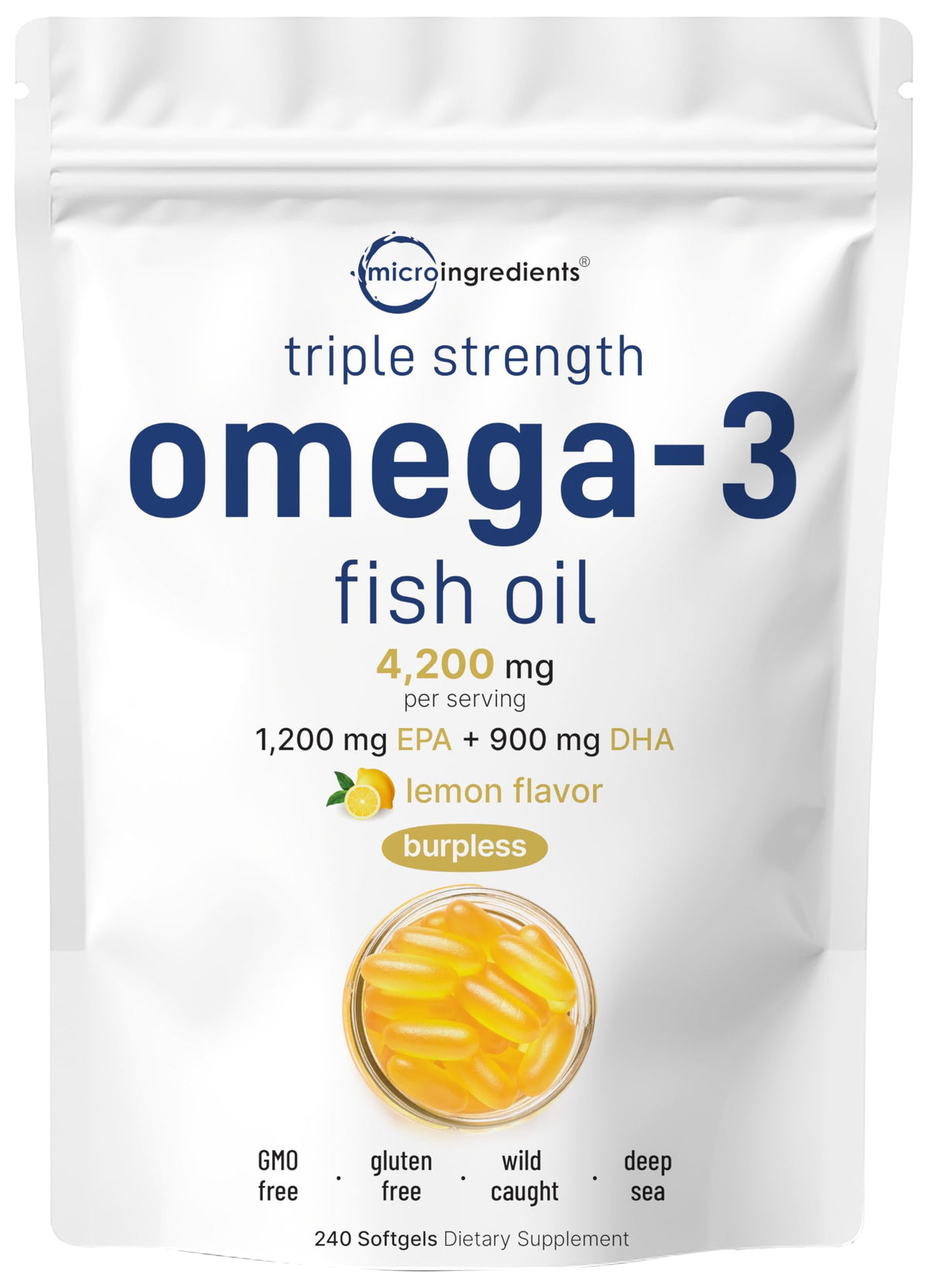 Omega 3 Fish Oil 4200mg & Cod Liver Oil 2000mg 360 Softgels Lemon Flavored F470