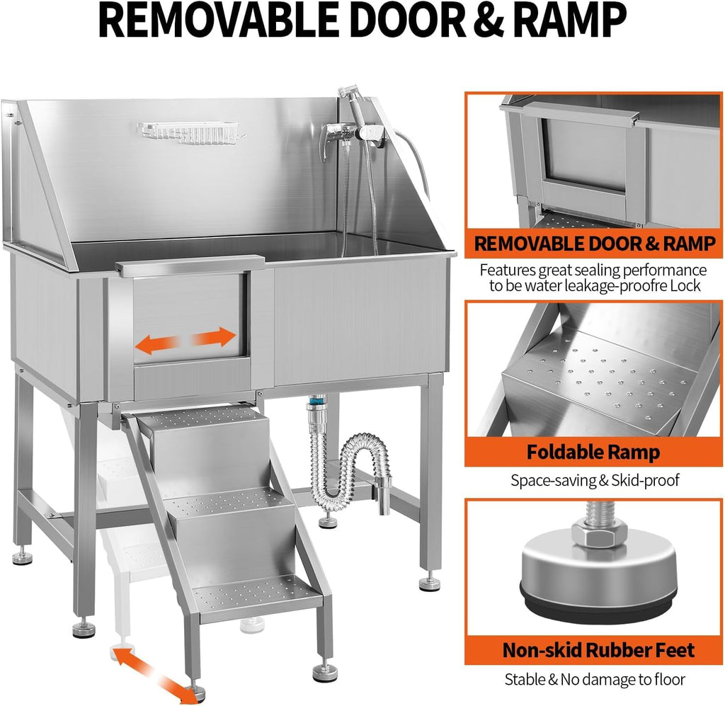 38" Stainless Steel Dog Grooming Tub with Ramp L823643