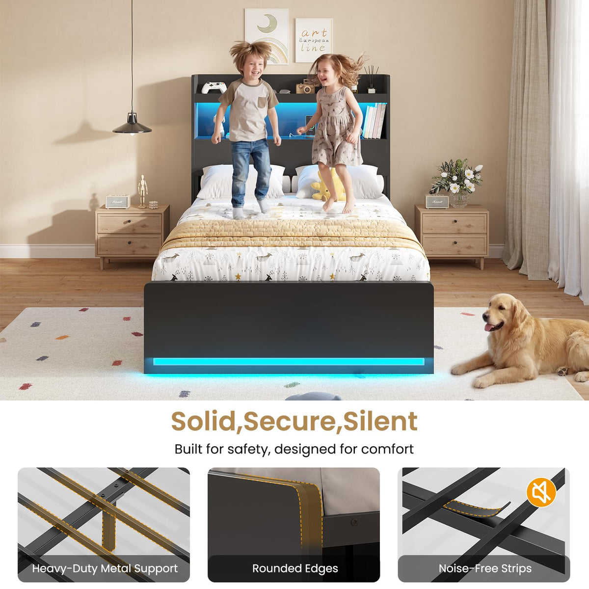 Twin Size Storage Bed Frame with 5 Drawers F2581
