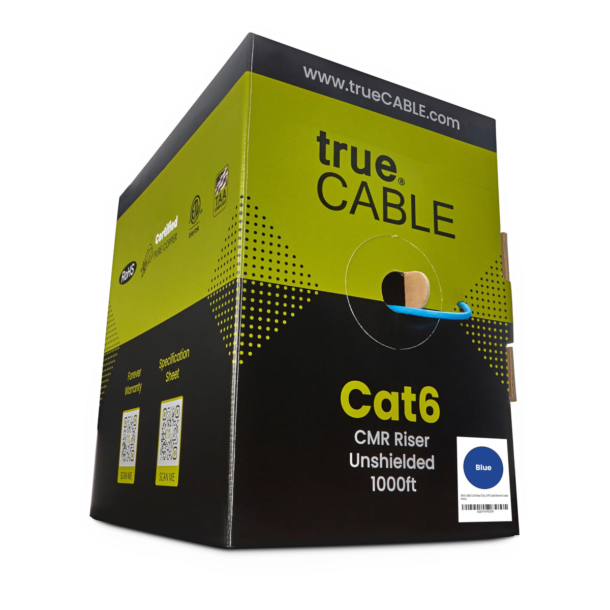 Blue 1000ft Cat6 Riser UTP Bulk Ethernet Cable I98292