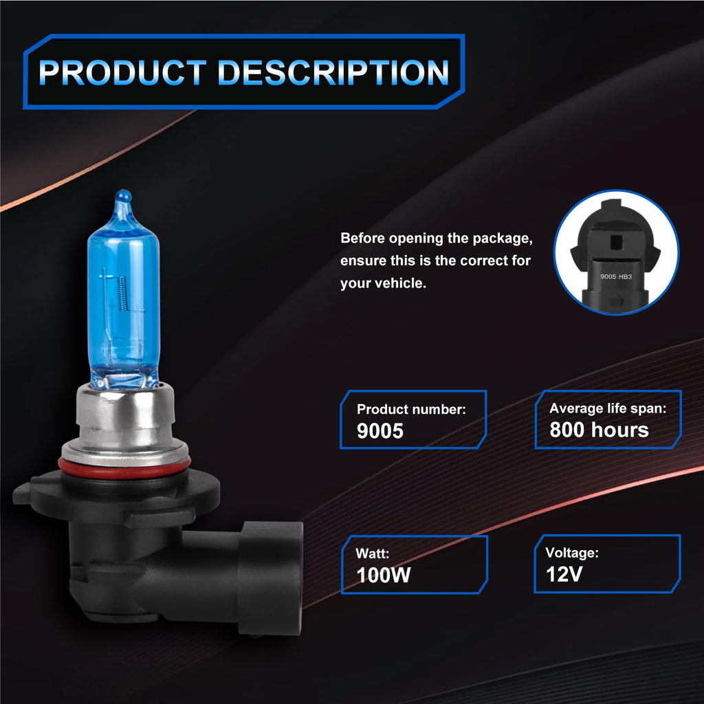 Halogen Headlight Bulbs 9005 High Beam 9006 Low Beam Pack of 4 X811