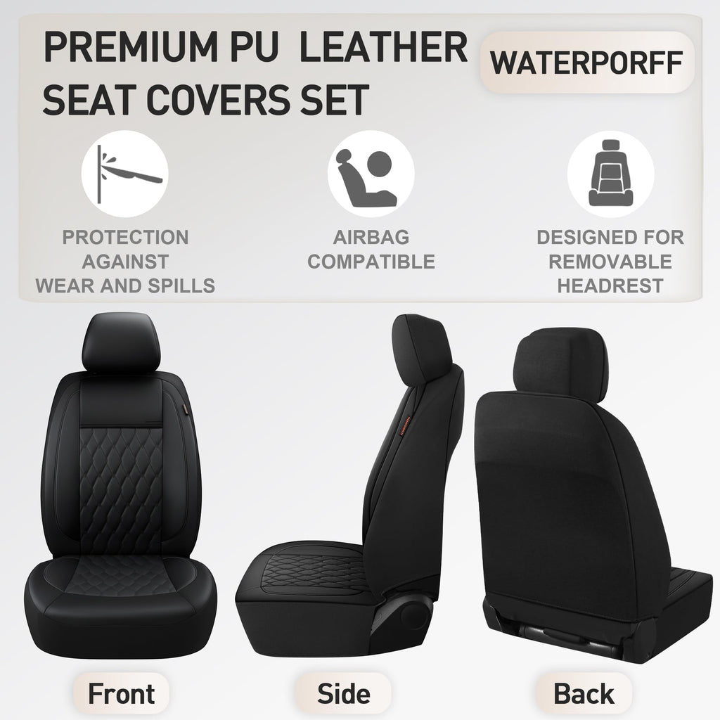Faux Leather Car Seat Covers Full Set 5-Seat Black C49121