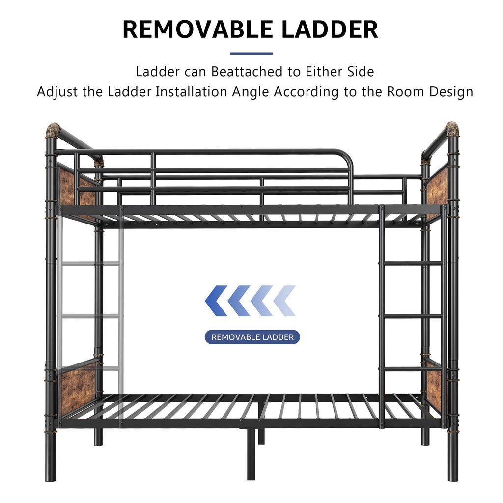 Twin Over Twin Metal Bunk Bed with Ladder and Guardrail I93845