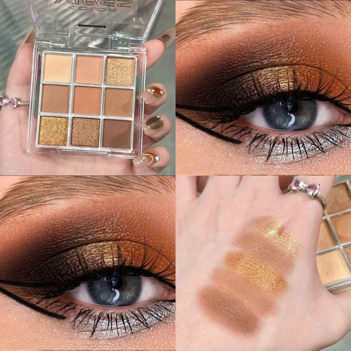 Golden Caramel 9 Warm Bronze & Nude Brown Eyeshadow Palette Matte & Metallic L387