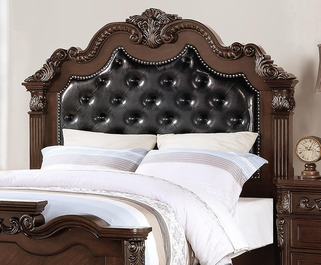 King Size Faux Leather Tufted Headboard Bed D47352